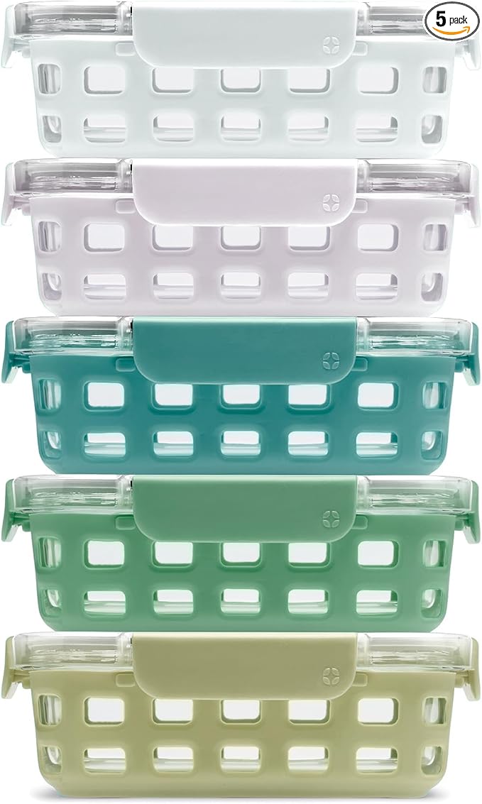 Ello Duraglass 3.4 Cup Glass Meal Prep Containers, 10 Pc, 5 Pack, Olive Tree