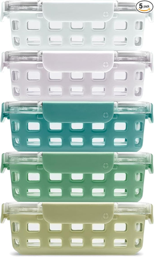 Ello Duraglass 3.4 Cup Glass Meal Prep Containers, 10 Pc, 5 Pack, Olive Tree