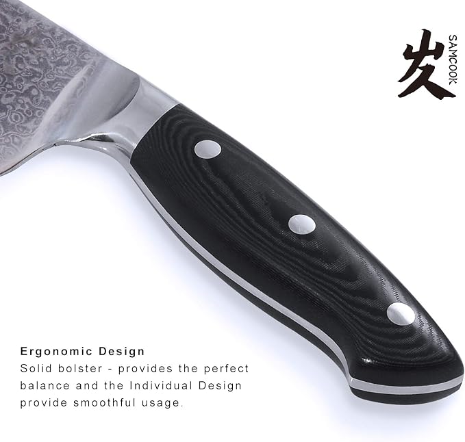 SAMCOOK Damascus Chef Knife - 8 Inch Professional Sharp Kitchen Knife,VG-10 High Carbon Stainless Steel Gyuto Cooking knife - Ergonomic Micarta Wood Handle with Gift Box
