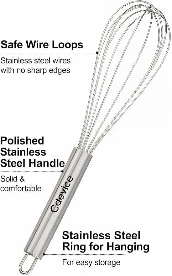 Whisks for Cooking, 3 Pack Stainless Steel Whisk for Blending, Whisking, Beating and Stirring, Enhanced Version Balloon Wire Whisk Set, 8"+10"+12" Wire Whisker, Egg Beater,