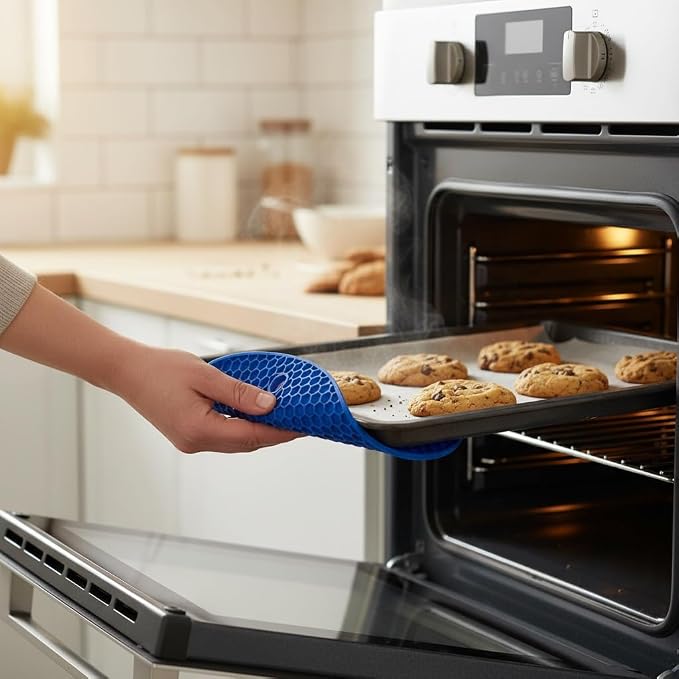 6-Pack Silicone Trivet Mats, Heat Resistant Hot Pads, Dishwasher Safe Kitchen Mats, BPA-Free Pot Holders for Table, Countertop, Stove, Honeycomb Design (Dark Blue, 7" Square)