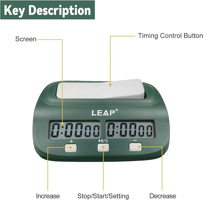 LEAP Digital Chess Clock Timer - I-GO and Chinese Chess with Bonus and Delayed Time Features (Blackish Green)