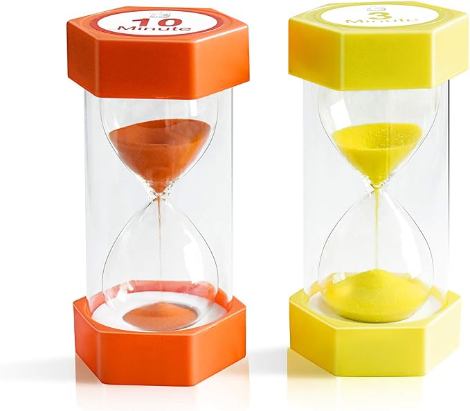 Sand Timer,XINBAOHONG Hourglass Sand Timer 3 Minutes 10 Minutes Timer Clock for Kids Games Classroom Home Office Kitchen Use (Pack of 2) (6.3''X 3.2'', 3 Min(Yellow) and 10 Min(Orange))