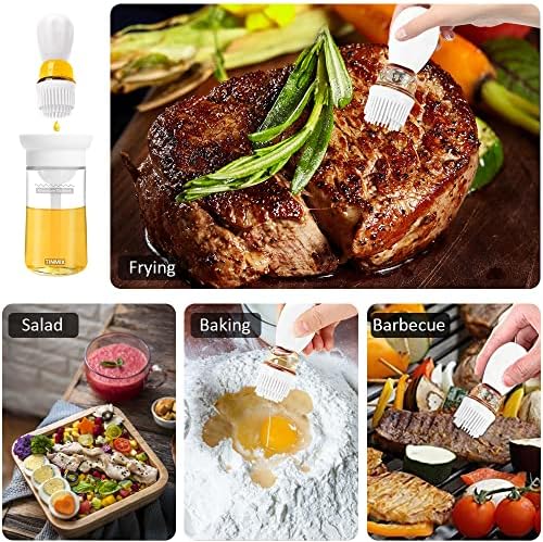 Oil Dispenser with Brush - 2 IN 1 Glass Olive Oil Dispenser for Cooking, Upgrade T-OB21S Oil Dispensing Bottle with Silicone Basting Brush for Vinegar Sauce BBQ Grill Frying Kitchen, Brown