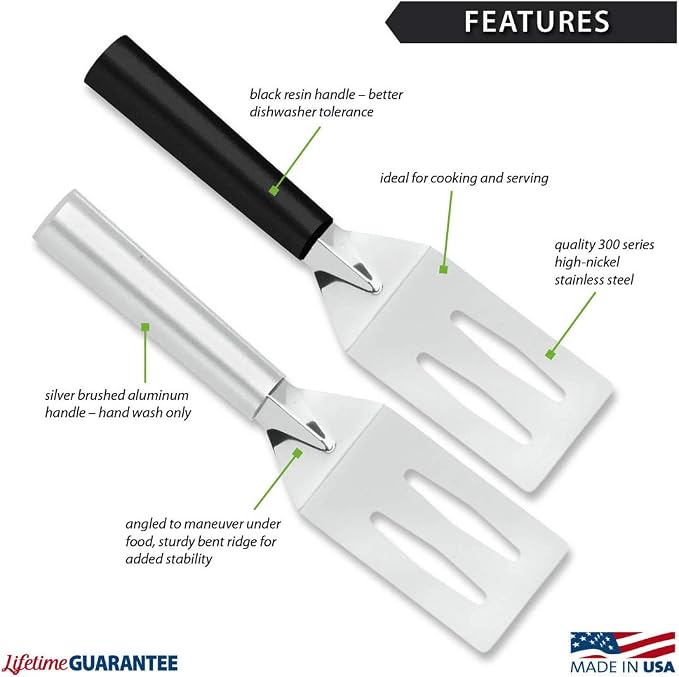 Rada Cutlery Spatula (W214), 3.38" x 2" Stainless Steel Face, Black Handle, Pack of 2