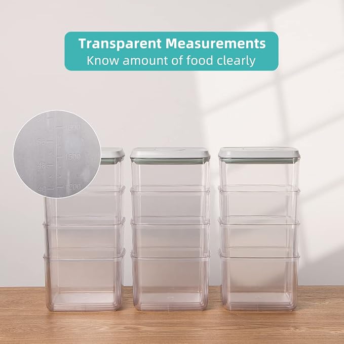 Food Storage Containers Pop Airtight Food Storage Containers with Lids for Kitchen Pantry Organizing Cereal Snack Flour Sugar Coffee Spaghetti Stackable - 8 Pcs (1.2, 2.0, 2.7, 3.3qt)*2