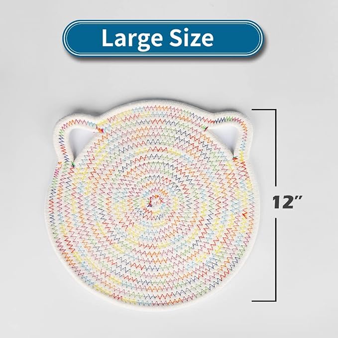 12" Pure Cotton Trivets Set with 0.35" Thick (3 Pcs, Blue) | Tightly Woven, Machine Washable, Heat Resistant, Large, Cute Cat Kitchen Accessories for Hot Dishes Pots Pans, Decor, Gift