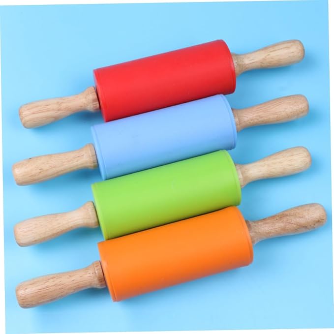 Mini Silicone Non-stick Rolling Pin with Wooden Handles Food-grade Heat-resistant Dough Roller for Cookies Pastries Pizza and Bread Baking