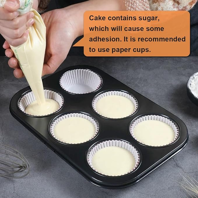 6 Packs Premium Steel Muffin Pan for Baking, Round Muffin Baking Pan, Baking Tray for Muffins, Cupcakes, Brownie(Black