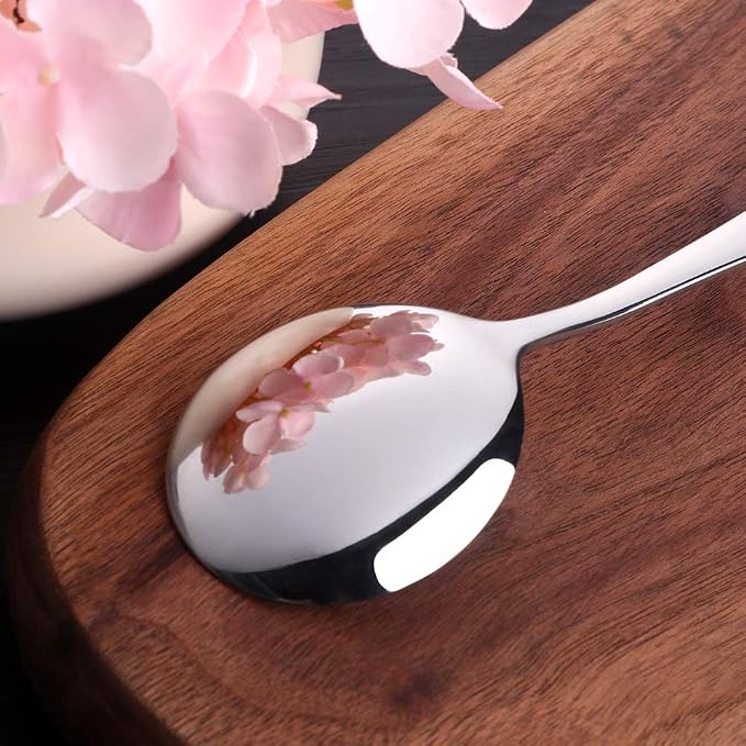 Buyer Star Bouillon Spoon Sets, 7-Inch Round Soup Spoons, Stainless Steel Finished Table Dinner Spoons