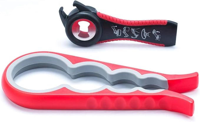 Jar Opener for Seniors with Arthritis,Jar Opener for Weak Hands,5-in-1 Bottle Opener,4-in-1 Can Opener… (Red)