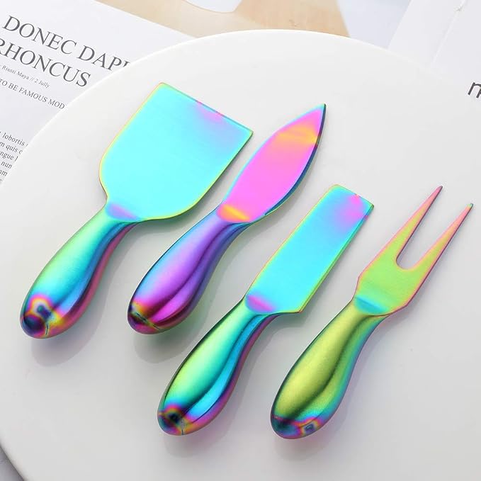 Cheese Knife Set，Stainless Steel Cheese Tool，Ergonomic Design&Easy To Use， for Birthday/Parties/Wedding/Bridal Shower/Housewarming and Anniversary (rainbow*case)