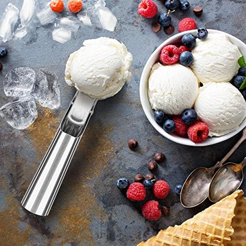 Premium Ice Cream Scoop with Trigger Ice Cream Scooper Stainless Steel, Heavy Duty Metal Icecream Scoop Spoon Dishwasher Safe, Perfect for Frozen Yogurt, Gelatos, Sundaes, Large Silver