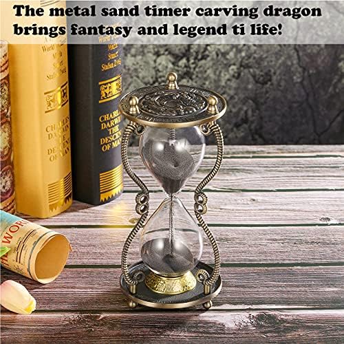 CNCJ Hourglass Timer Sand Clock 60 Minute: Brass Medieval Dragon Black Sand Watch 60 Min, Large Reloj De Arena, Gothic Fantasy One Hour Sandglass for Gifts, Home, Desktop Decor