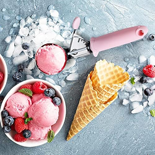 2 Pack Ice Cream Scoop Cookie Dough Scoop With Trigger Pink Handle for Cookie Dough Cupcake Batter Ice Cream Portion Control (Pink）