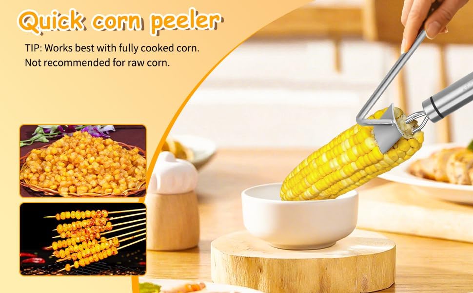 Professional Corn Peeler for Corn on the Cob, 2-Pack Stainless Steel Corn Stripper Tool with Long Handle & Safety Guard, Efficient Corn Kernel Remover for Kitchen, Wedding Favors, Party Supplies (2)