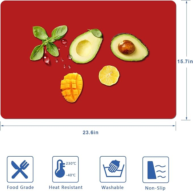 Red Silicone Mats for Kitchen Counter, 23.6" by 15.7" Multipurpose Mat, Counter Table Protector, Desk Saver Pad, Placemat Nonstick Nonskid Heat-Resistant Pad