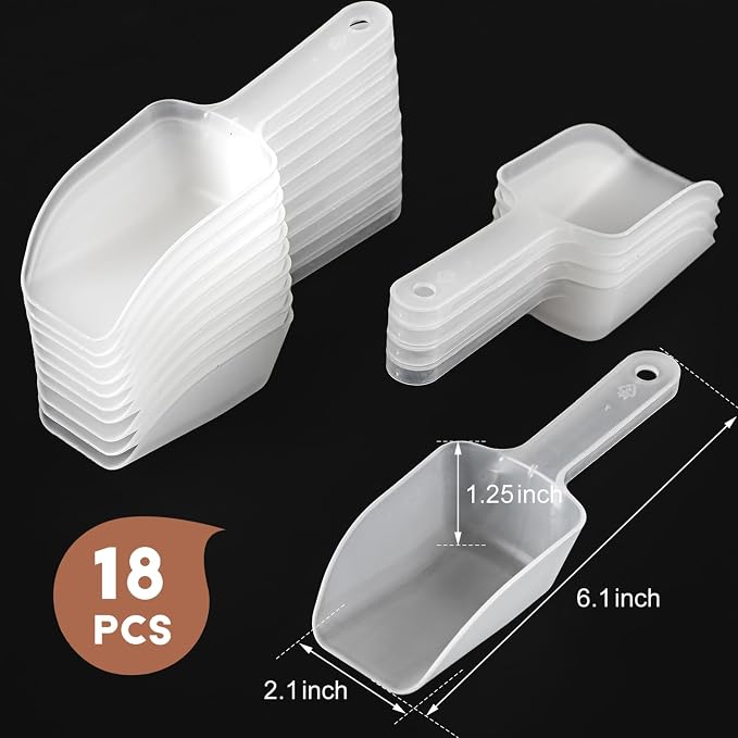 18Pcs Anti-scrath Frosted Clear Scoop for Candy Ice Cream Bar, 6.5inch Scoops for Home Storage Containers Flour/Sugar/Rice, Buffet Table Spoons for Wedding Birthday Baby Shower Party
