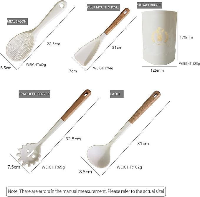 1pcs White Pasta Spoons Silicone Pasta Server with Teeth, Wooden Handle Pasta Fork Kitchen Utensils, Heat Resistant for Noodle Spaghetti Strainer Grab