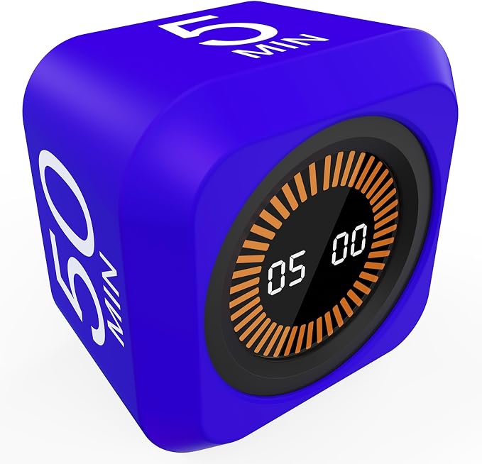 Rotating Cube Pomodoro Visual Timer 5, 25, 10 50 Minutes Preset, Rechargeable Desk Productivity Flip Timer w/Silicone Cover, Custom Countdown, Silent Mode for ADHD, Study, Work, School(Purple)