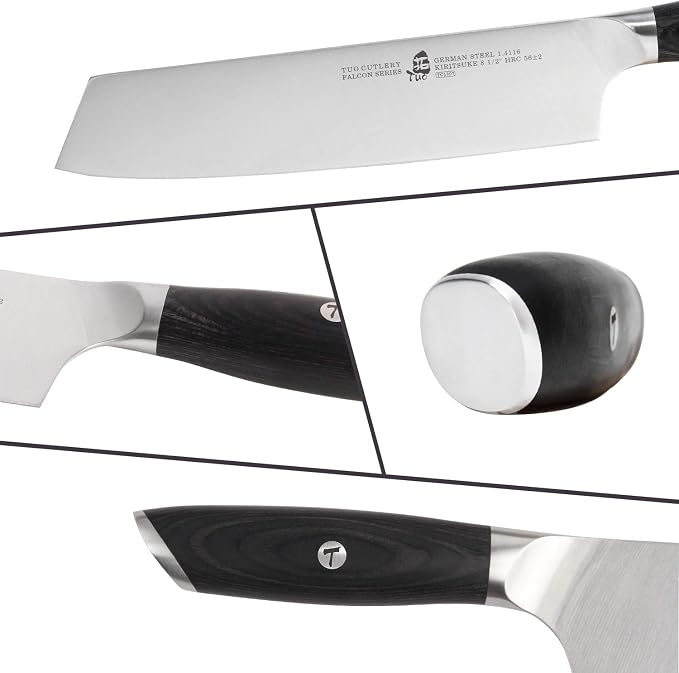 TUO Kiritsuke Chef Knife - 8.5 inch Japanese Kiritsuke Knife - German HC Steel with Pakkawood Handle - FALCON SERIES with Gift Box, Black