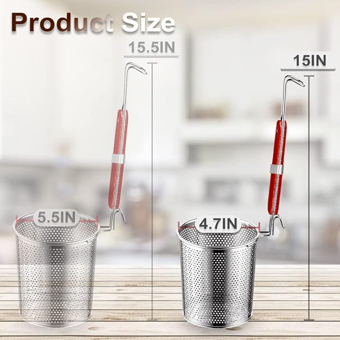 Tenta Kitchen Micro-Perforated Stainless Steel Pasta Basket Mesh Spider Food Dumpling Noodle Strainer,Fine Mesh Skimmer Kitchen Fine Sieve Mesh Strainer with Wooden Handle (Strainer, 12cm)