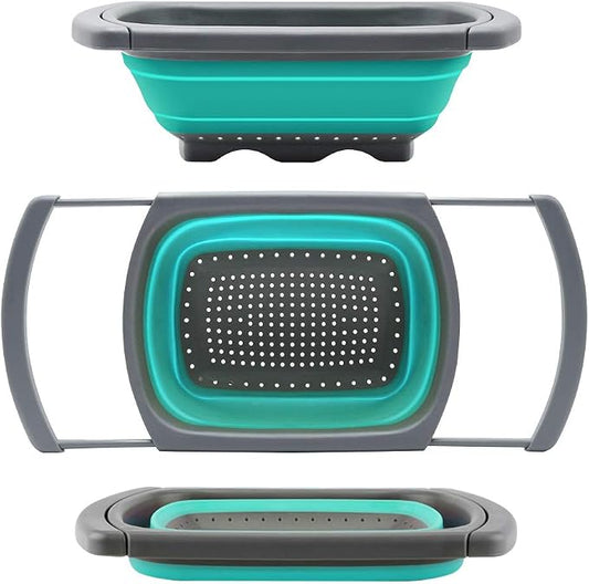 Qimh Colander collapsible, Colander Strainer Over The Sink Vegetable/Fruit Colanders Strainers With Extendable Handles, Folding Strainer for Kitchen,6 Quart