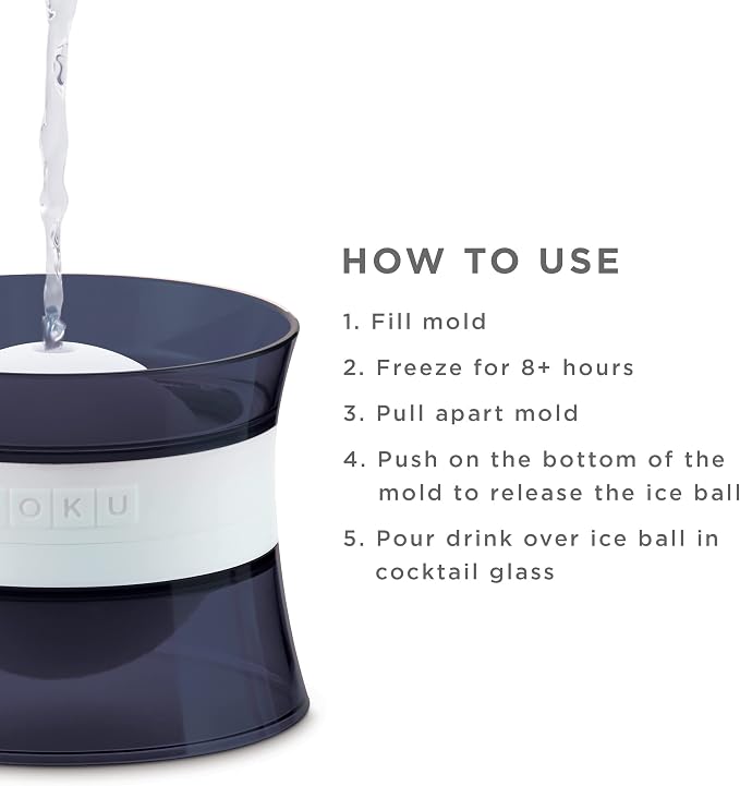 ZOKU Set of 4 Silicone Ice Sphere Molds, Stackable 2.5-Inch Ice Ball Makers, Keep Drinks Colder Longer with Less Dilution, Easy-Release, Black