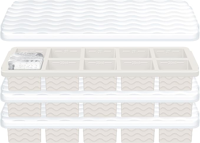 Ice Cube Tray with Lid – 3 Pack 2 Tbsp Ice Trays for Freezer, Stackable, BPA-Free, Easy Release Large Ice Cube Molds for Chocolate, Cocktails, Iced Coffee, Whiskey & Juice (10-cube,starlight)