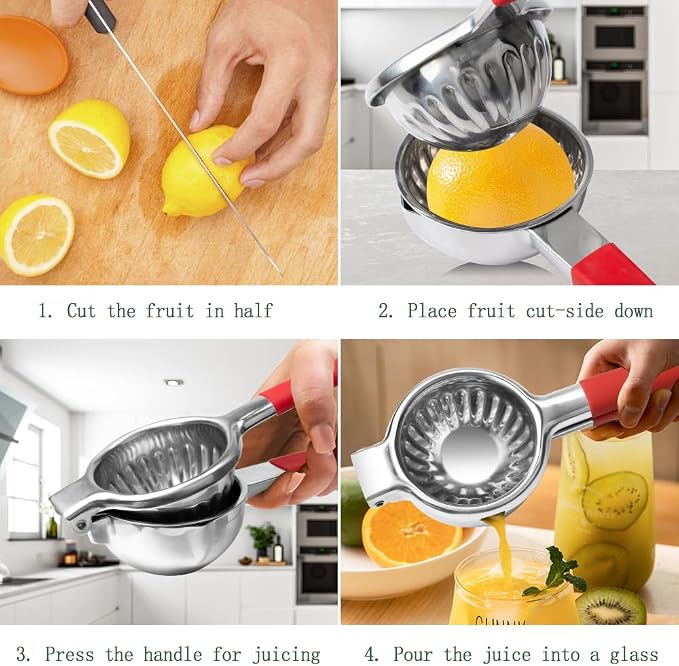 Lemon Squeezer Stainless Steel Citrus Juice Press Squeezer for Lemons and Limes with Silicone Handles Manual Juicer