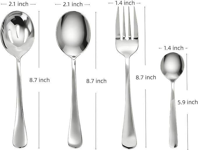 8 PCS Serving Utensils,8.7 Inch Large Serving Spoons,Slotted Spoon,Forks,Mini Coffee Spoons,Stainless Steel Serving Sets for Buffet Catering Banquet Party,Dishwasher Safe (8 Pcs(Silver))