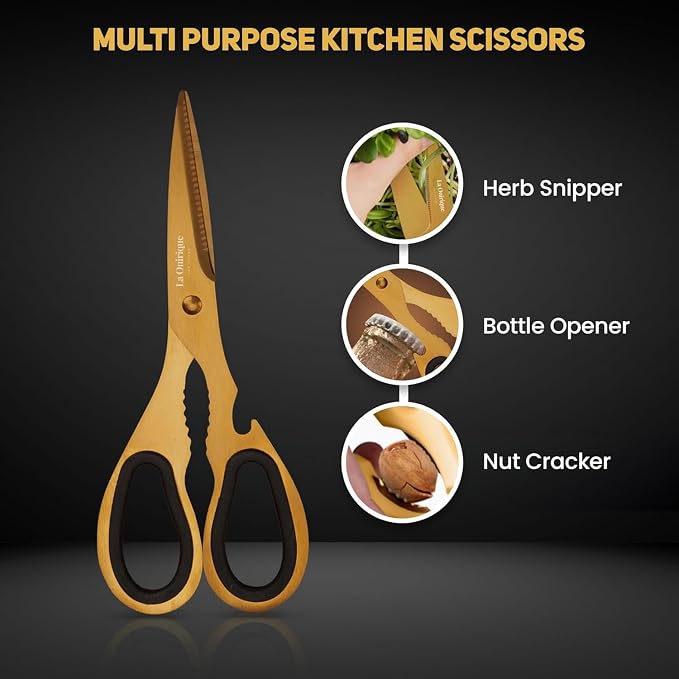 Luxury 7-Piece Gold Kitchen Knife Set with Rod Sharpener – Titanium-Coated Stainless Steel Knives Set for Kitchen, Super Sharp Cutlery Tools, Premium Cookware Gift for Home Chefs