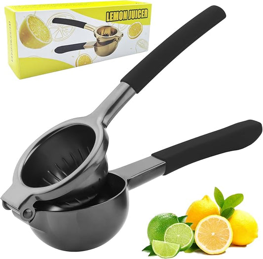 SHIKORI Lemon Squeezer, Large Heavy Duty Handhelp Juicer for Lemon, Stainless Steel Hand Press Citrus Juicer, Lime Squeezer Bar Tool, Manual Citrus Press (Grey & Black)
