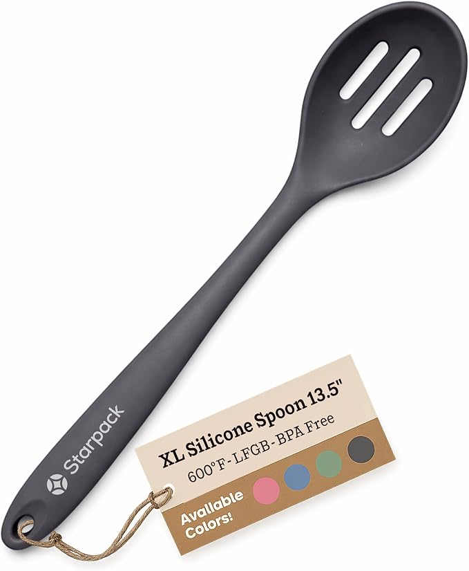 Starpack 'Let it Drain' XL Silicone Slotted Spoon(13.5 Inches) - Large Slotted Spoon for Cooking Heat Resistant to 600°F - Silicone Slotted Serving Spoons, Non Stick Slotted Cooking Spoon
