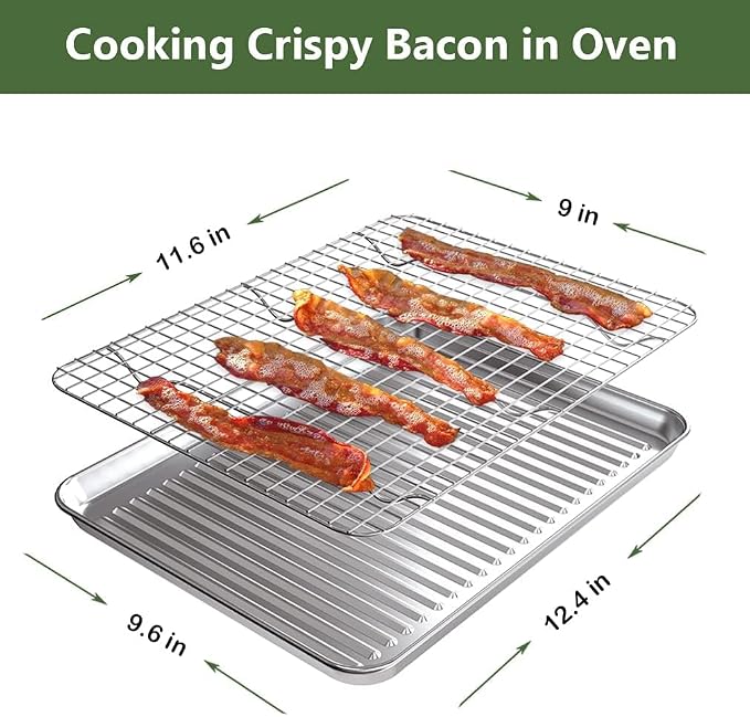 Quarter Baking Sheet Pan Cooling Rack Set, Stainless Steel 2 Pans + 2 Racks | 12x10x1 Inches Baking Sheet Pan with Nonstick, Warp Resistant, Heavy Duty Design for Baking, Roasting, and Cooking
