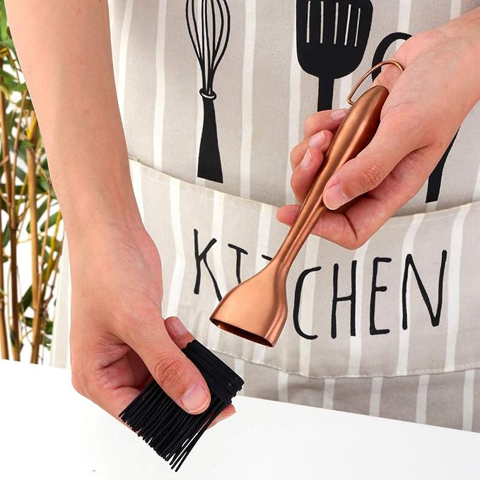 2 Pack Grill Basting Brush with 2 Pack Back Up Silicone Brush Heads, No Shed Bristles Stainless Steel Handles Heatproof Rust Resistant, Pastry Brushes for Kitchen Cooking BBQ (Rose Gold)