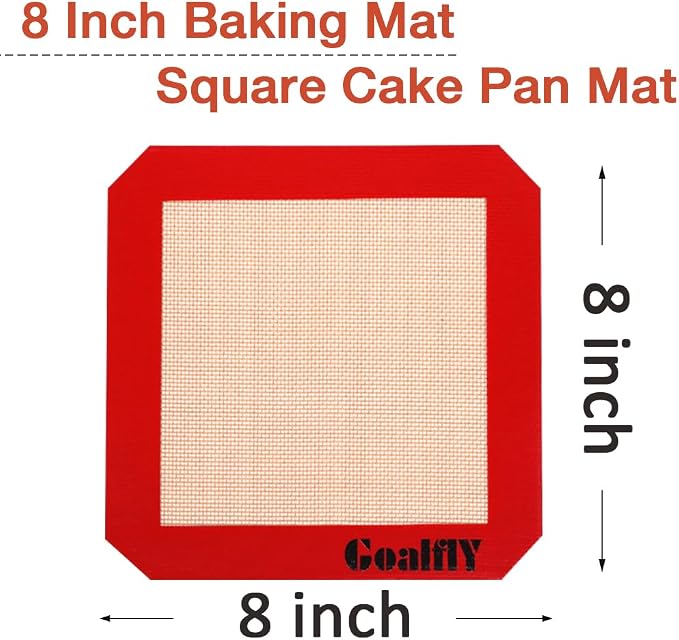 Silicone Baking Mat for 8 Inch Brownie Pan, 3 Pack | Non-stick, Heat-resistant, Reusable, For Oven, Toaster, Baking Pan, Air Fryer
