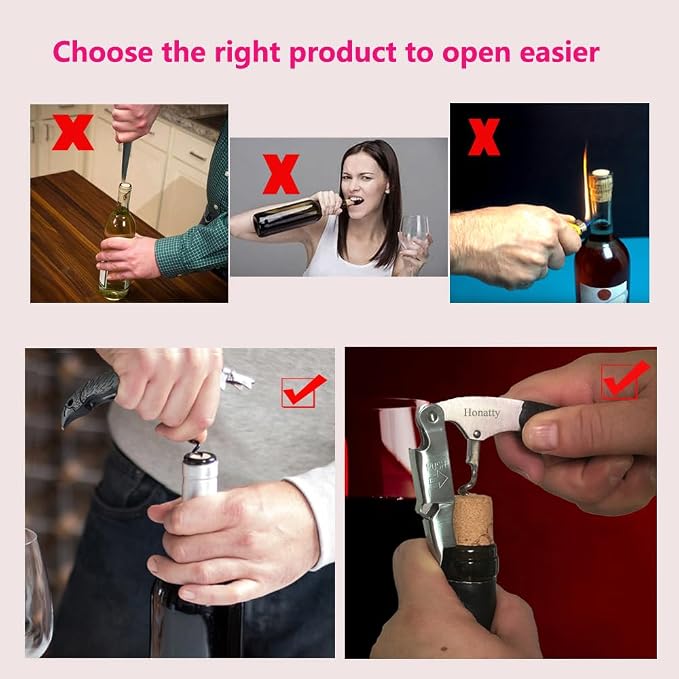 Waiter Corkscrew Wine Opener Manual | 2 Pack Professional Honatty 3-in-1 Heavy Duty Double Hinged Wine Key with Foil Cutter & Beer Bottle Opener for Servers, Bartenders & Home Use