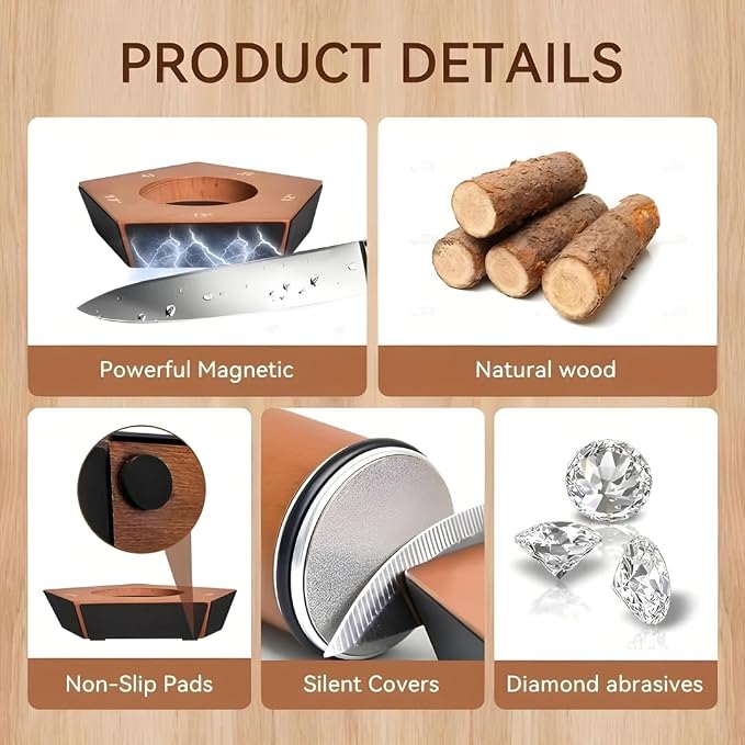 High Carbon Stainless Steel Rolling Knife Sharpener with 400, 1000 & 3000 Replacement Discs - Blunt Knife Sharpening Kit with 15 and 20 Degree Sharpening for Kitchen & Chef's Knives (DARK BROWN)
