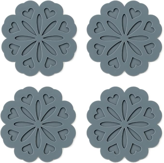 Set of 4 Silicone Trivet Mat - Hot Pot Holder Hot Pads for Table & Countertop - Trivet for Hot Dishes - Non-Slip & Heat Resistant Modern Kitchen Hot Pads for Pots & Pans, Grey