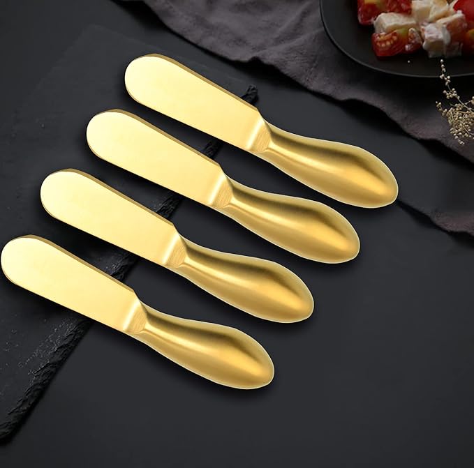 Funland 14 PCs Gold Cheese Spreader Knives Set, Butter Knife Spreaders for Cheese Board Accessories, Mini Cheese Knife Slicer with Serving Tongs Spoons and Fruit Forks Charcuterie Utensils - Gold