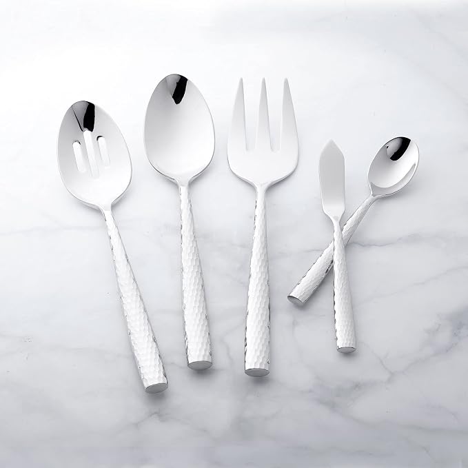 UPware 5-Piece 18/8 Stainless Steel Hostess Serving Set, Include Solid Spoon/Slotted Spoon/Serving Fork/Butter Knife/Sugar Spoon, Mirror Polished, Dishwasher Safe (Martello)