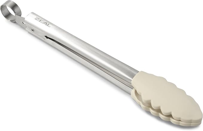 Zeal Silicone Non-Stick Kitchen Tongs with Stainless Steel Handle (26cm) -Cream, 26 cm