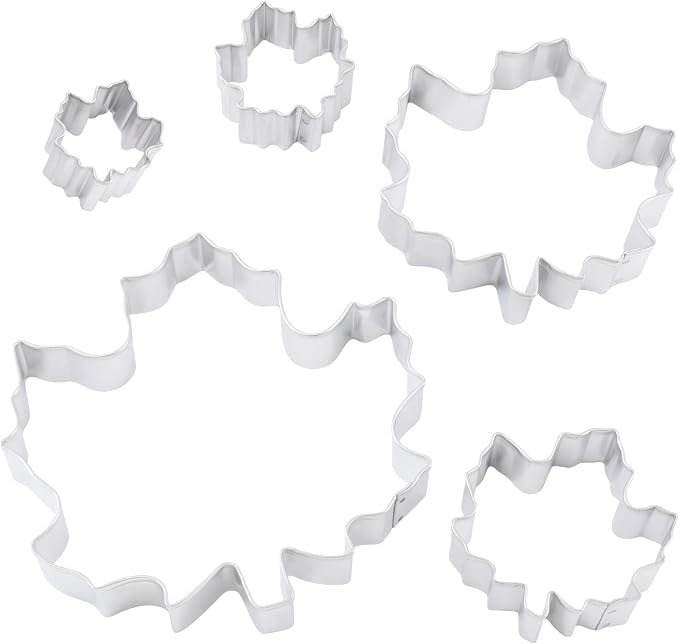 R&M Thanksgiving and Fall Leaves Gift Set. Includes 5-Piece Assorted Size Maple Leaf Cookie Cutters