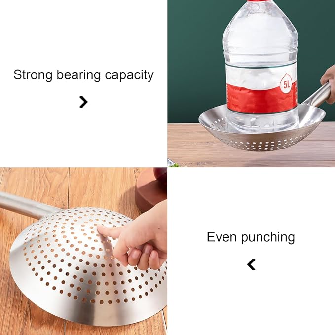 CALLARON Home Multi-Functional Stainless Steel Skimmer Ladle with Fine Mesh Wire Filter Spoon for Oil Straining and Cooking Large 16.92 X 9.44 X 2.36 Inch Kitchen Utensil