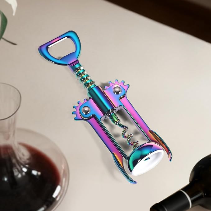 Winged Corkscrew, Iridescent Bottle Opener, Cork Remover, Rainbow Wine Gift Accessory, Mirage, Set of 1 (Iridescent)