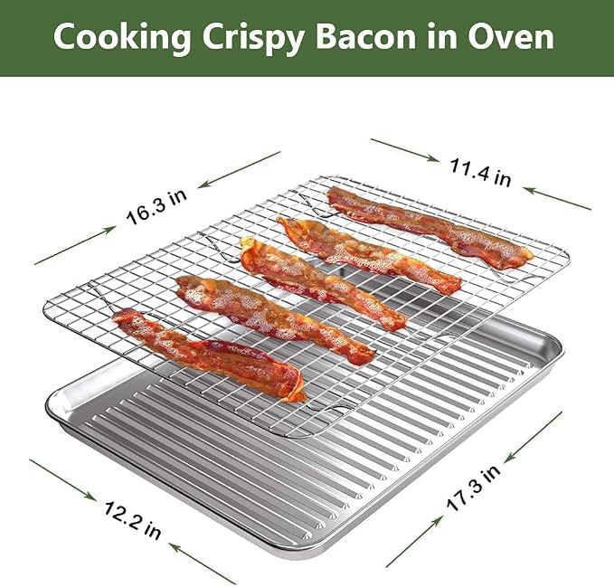 Half Baking Sheet Pan Cooling Rack Set, Stainless Steel 2 Pans + 2 Racks | 18x12x1 Inches Baking Sheet Pan with Nonstick, Warp Resistant, Heavy Duty Design for Baking, Roasting, and Cooking
