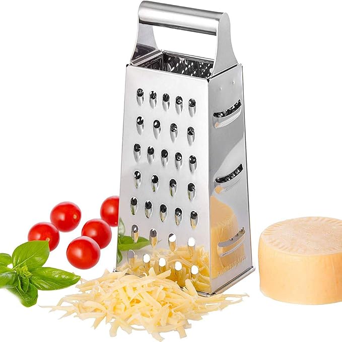 Box Grater, 4-Sided Stainless Steel Large Grater for Parmesan Cheese, Ginger, Vegetables