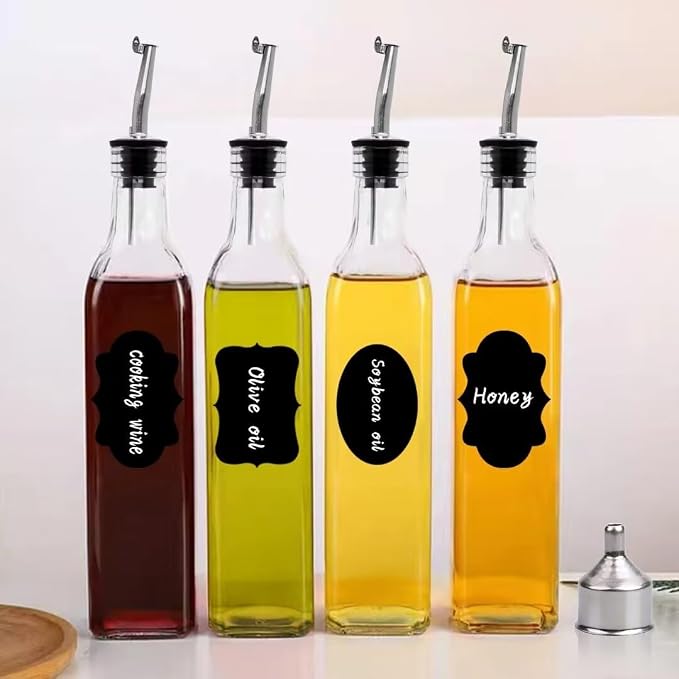 Salzesfalls 8Pcs 17oz Olive Oil Dispenser Bottle, Oil Dispenser for Kitchen | Glass Cooking Oil Dispenser, Vinegar Cruet Bottle with Pourers, Oil and Vinegar Dispenser Set with Pourers, Corks, Caps