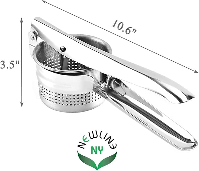 Stainless Steel Potato Presser Masher Ricer, Commercial Grade Tool to Press Mash Fruit or Food